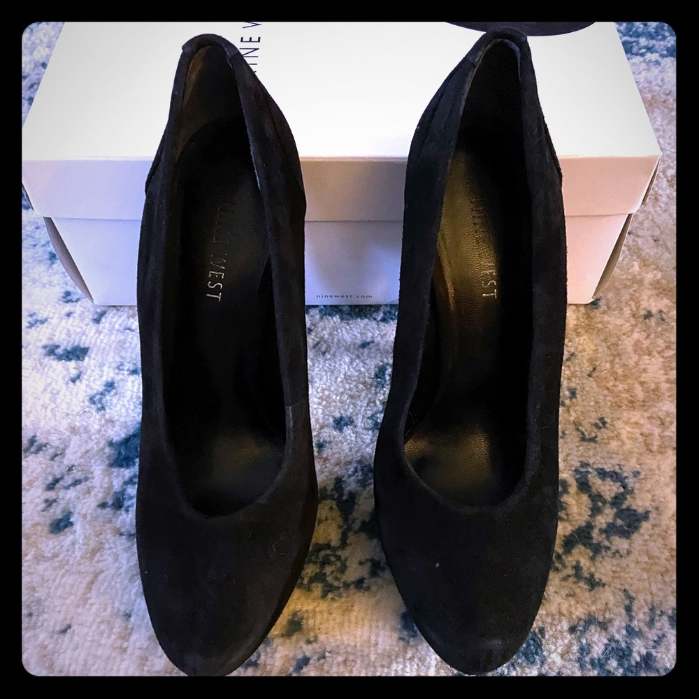 Black suede platform 3” heels